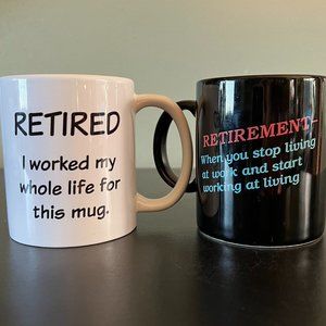 Set of 2 Retirement Novelty Gift Ceramic Coffee Tea Mugs